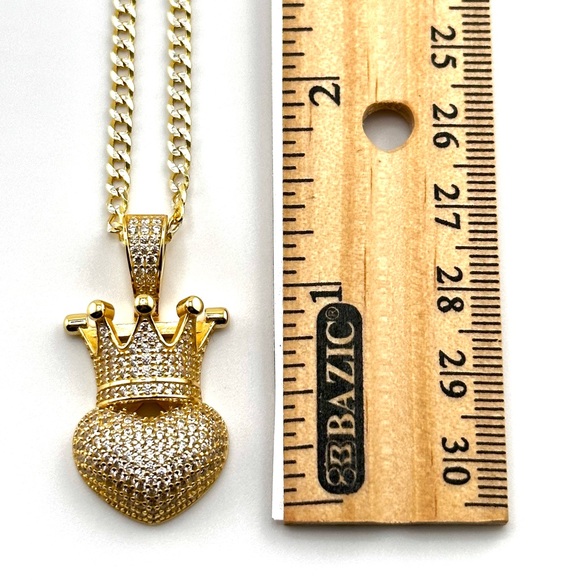 18K Gold Plated over 925 Sterling Silver Heart With Crown Necklace - Picture 3 of 9